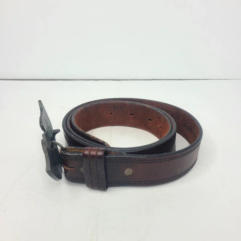 Vtg Harley Davidson Motorcycle Belt Buckle Solid Brass Bar and Shield Wings Belt